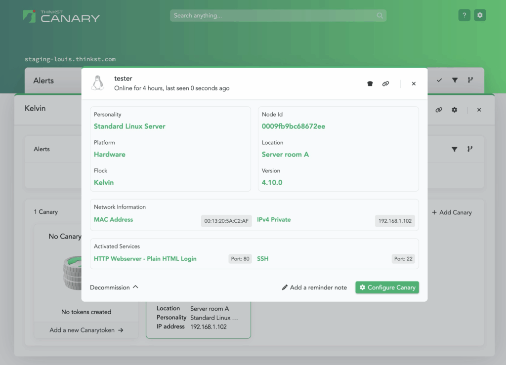 A freshly flashed device linked to a Canary Console