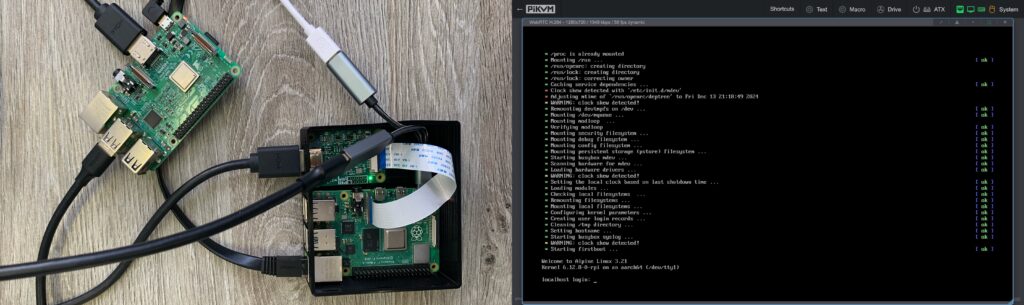 The PiKVM rig and its captured video output